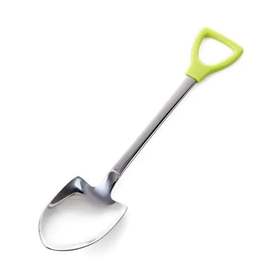 Children's 201 stainless steel dessert spoon with mirror polish, green colour, size M
