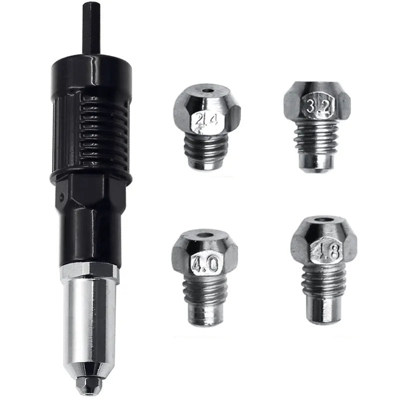 Black metal electric rivet gun 173mm long with alloy steel forged head and three-jaw chuck