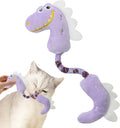 Set of four cat toys including plush fish, bunny, mouse shapes with rope toys and springs