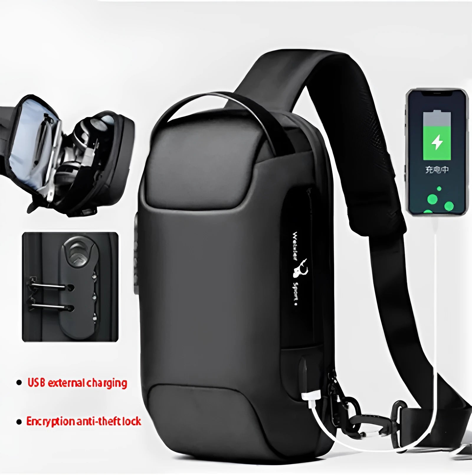 Men's waterproof Oxford cloth anti-theft messenger bag with USB charging port and multiple internal compartments