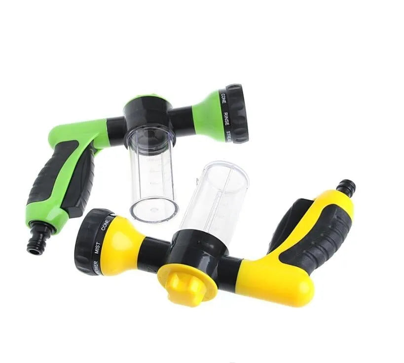 Green high-pressure foam spray gun with adjustable nozzle and long water pipe for car and garden cleaning