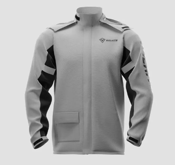 Motorcycle rain suit with jacket, trousers, hidden shoe covers and storage bag in black colour