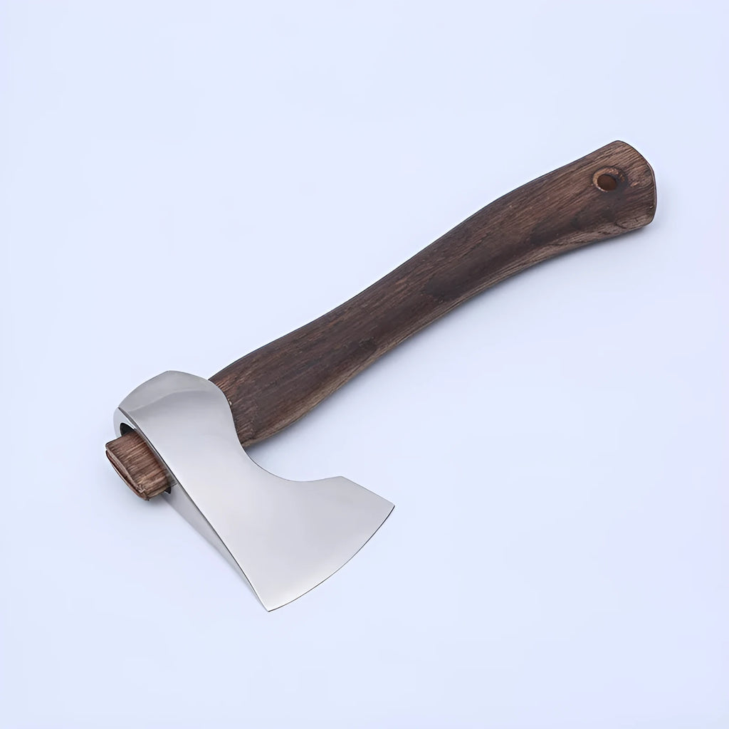 Camping axe with wooden handle and high carbon steel head for outdoor wood cutting