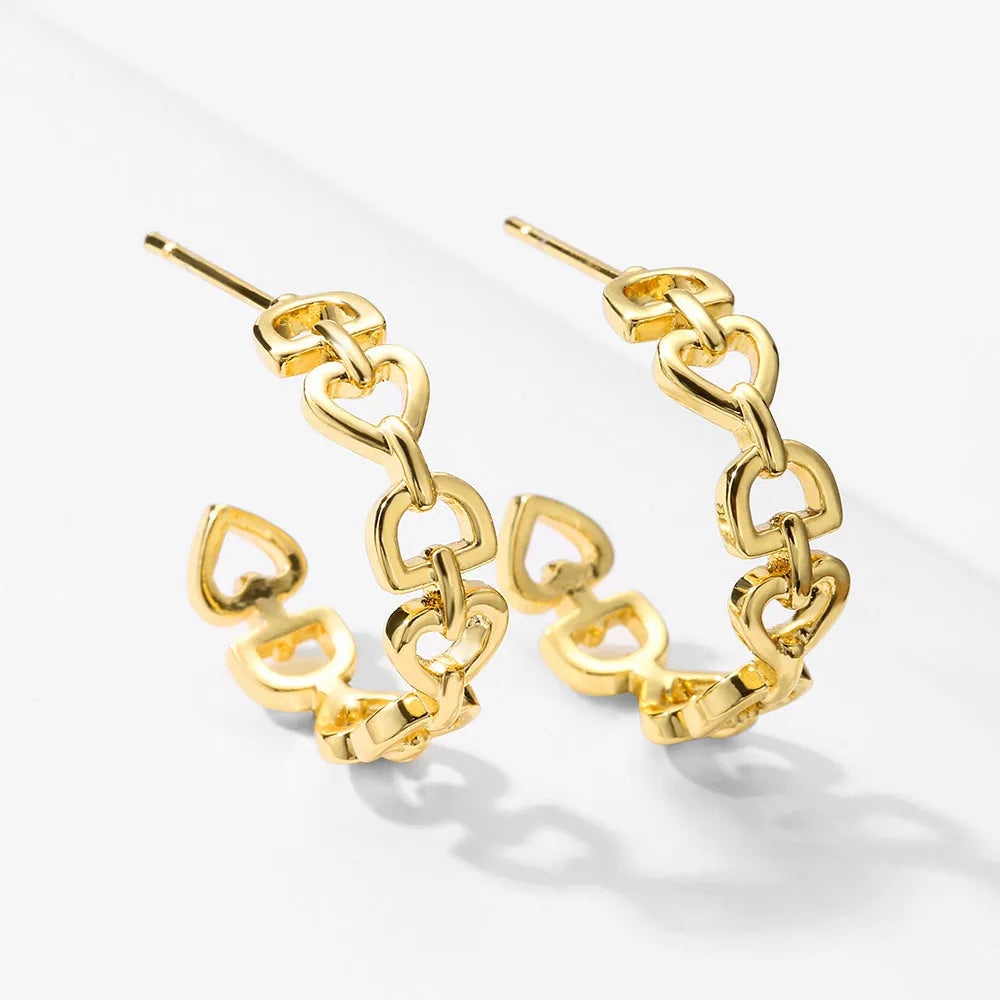 Gold-plated geometric copper Love Letter D earrings ring and bracelet set with inlaid artificial gems