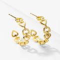 Gold-plated geometric copper Love Letter D earrings ring and bracelet set with inlaid artificial gems