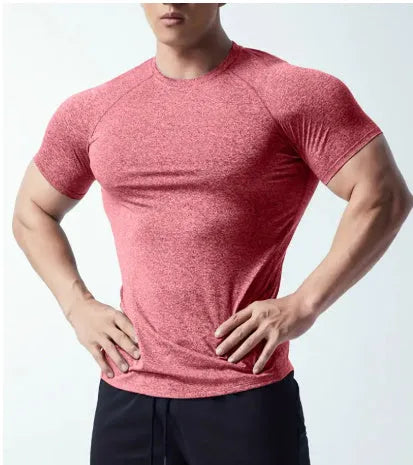Men's black stretch quick-drying short sleeve T-shirt with round neck for running