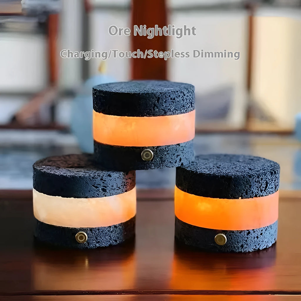 Orange volcanic rock USB touch night lamp with dimming control and essential oil diffuser