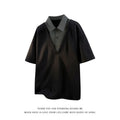Men's heavy Henry collar polo shirt sweater in black and apricot colours showing short sleeve pullover design