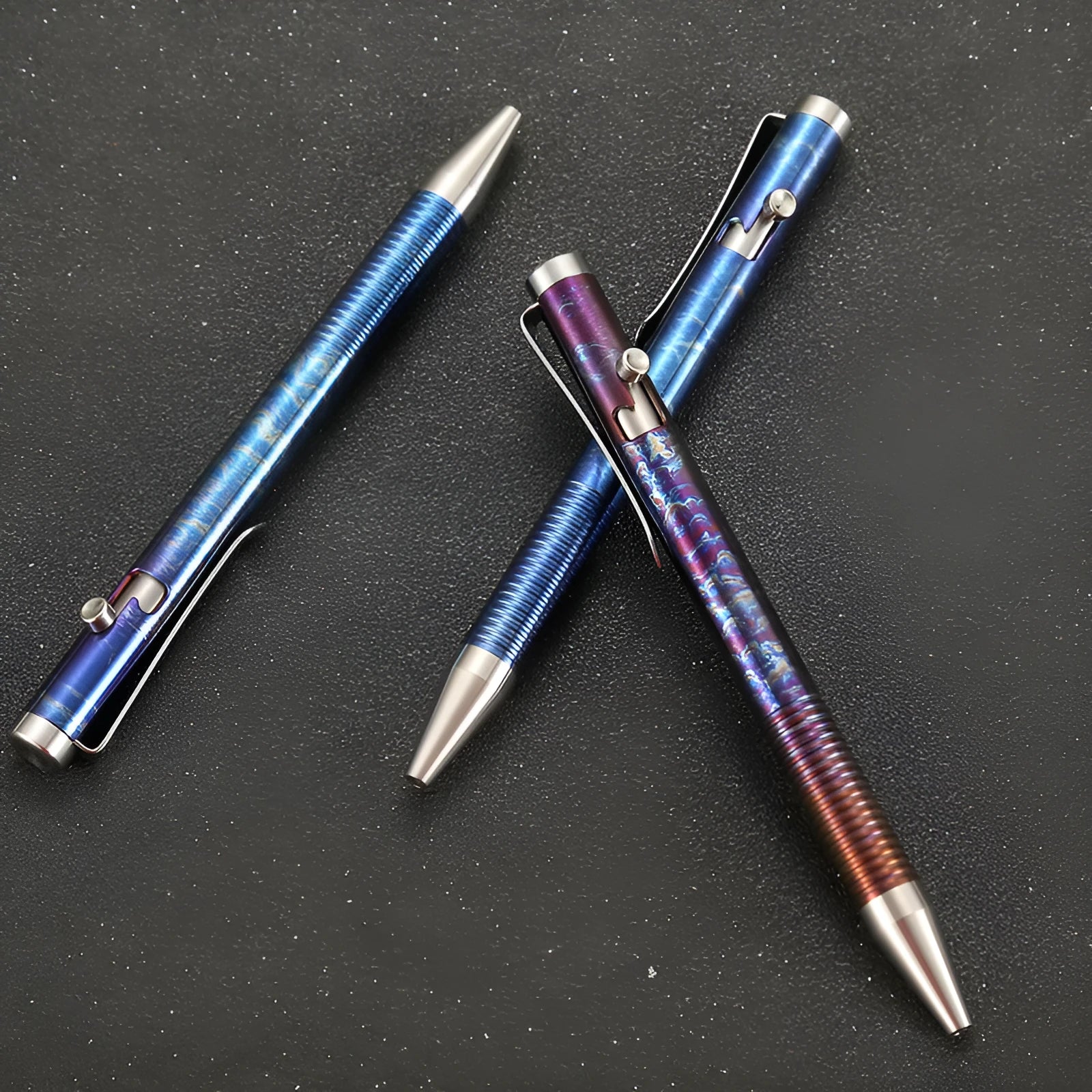 Titanium alloy magic colour bolt-action pen showing phantom finish and gun bolt handle.