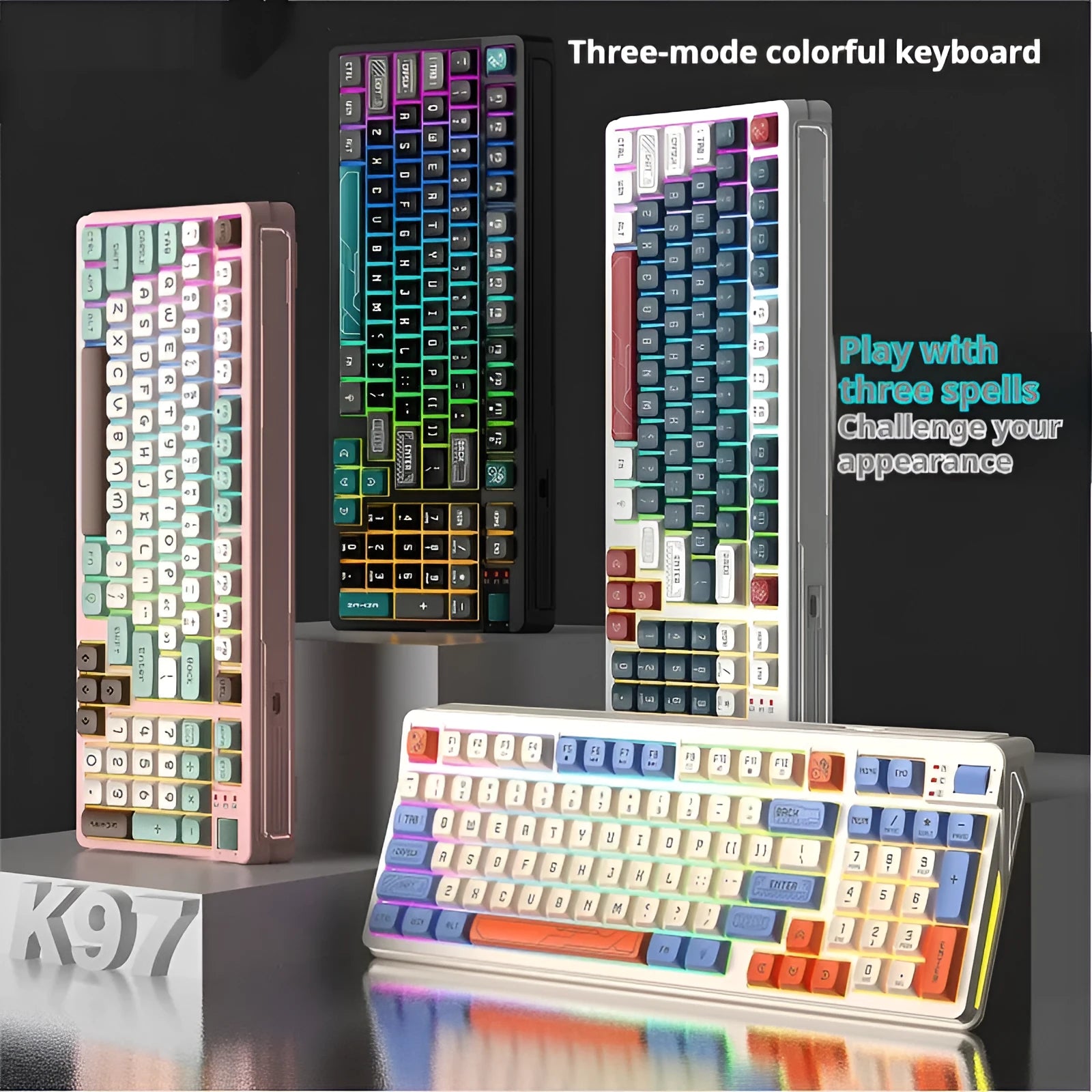 Luminous desktop computer keyboard with three-colour backlighting and mechanical feel keys