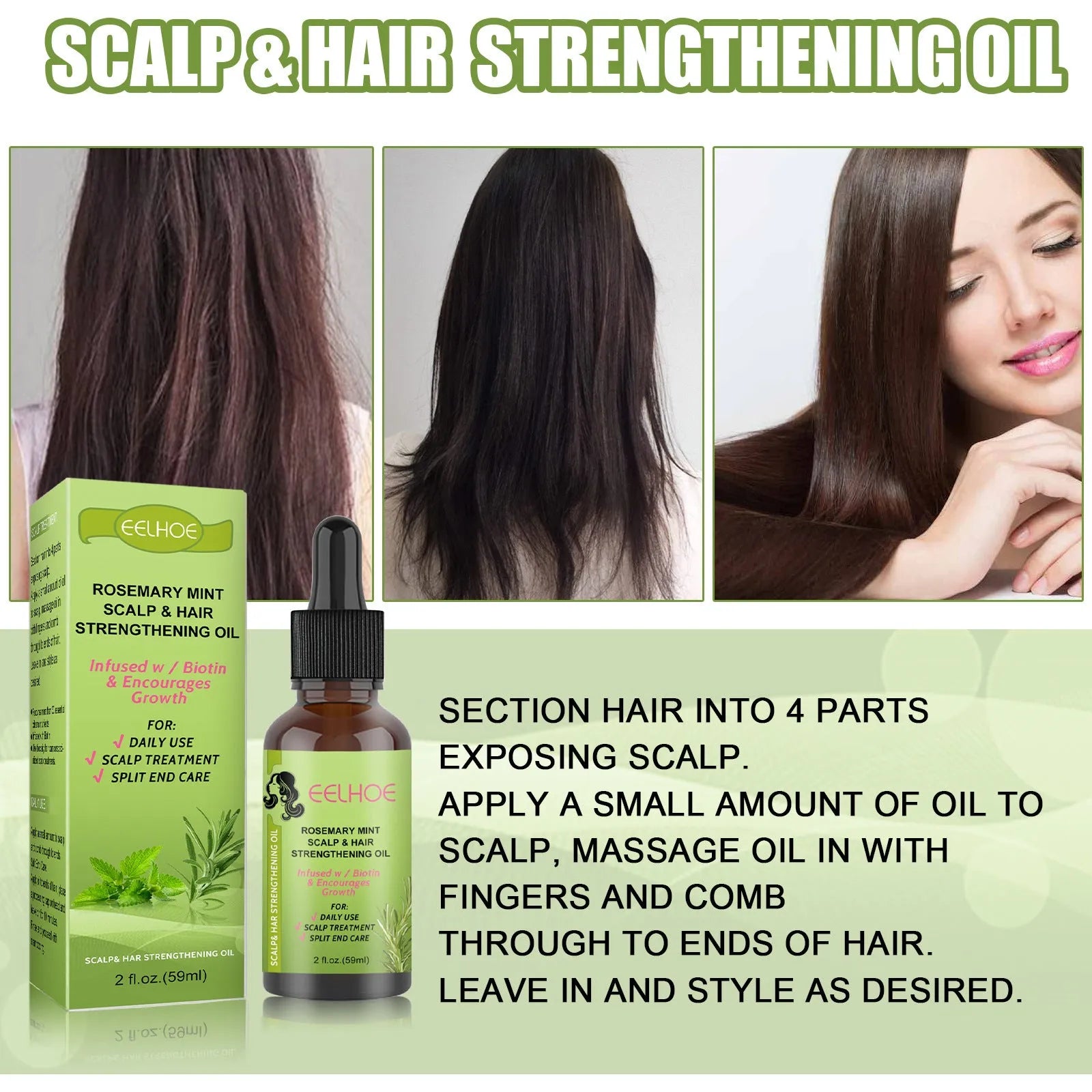 59ml bottle of Rosemary Mint Hair Growth Fluid with peppermint and rosemary extracts