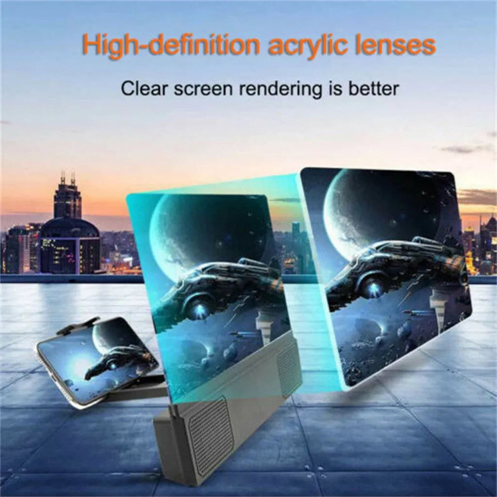 12-inch mobile phone screen amplifier with adjustable gooseneck mount and integrated speakers