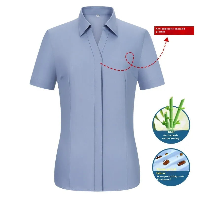 Men's short sleeve waterproof business shirt in bamboo fibre with square collar