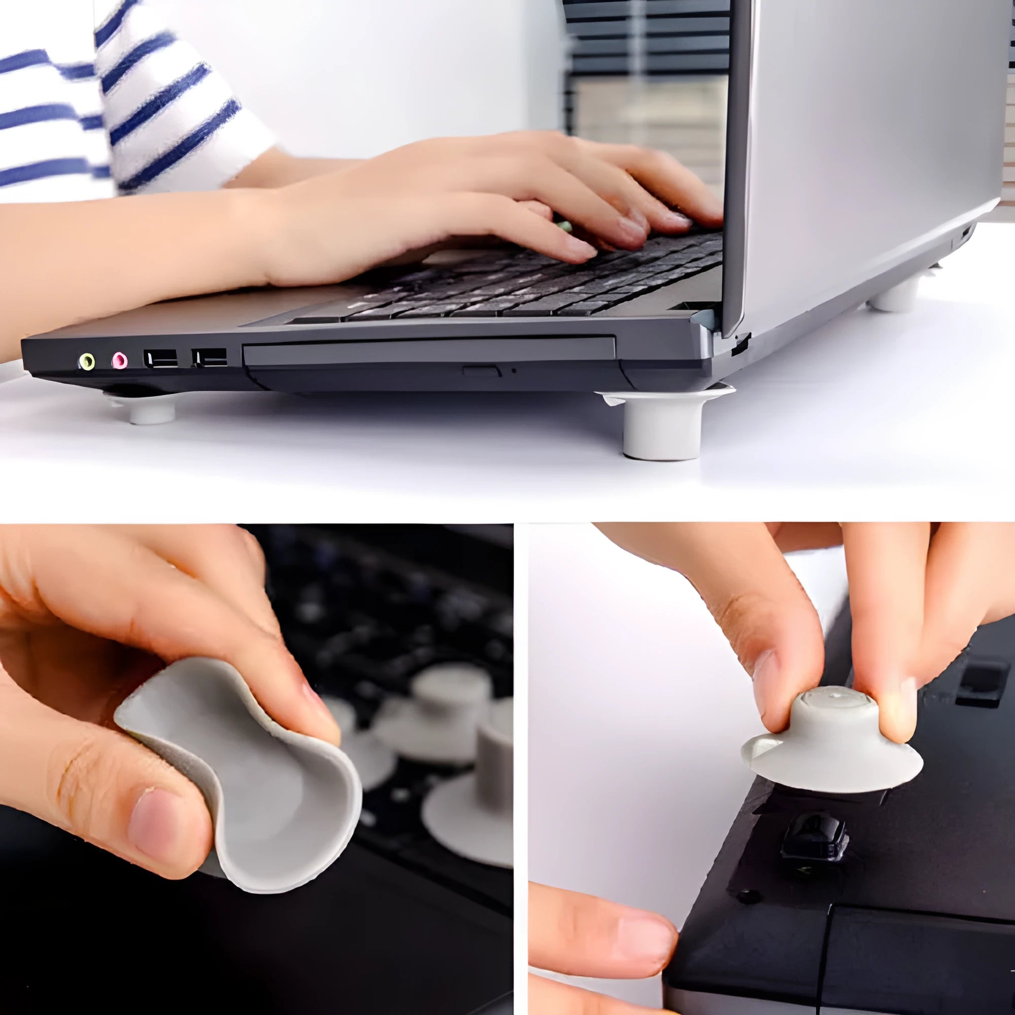 Grey laptop cooling pad set with two large and two small durable plastic stands