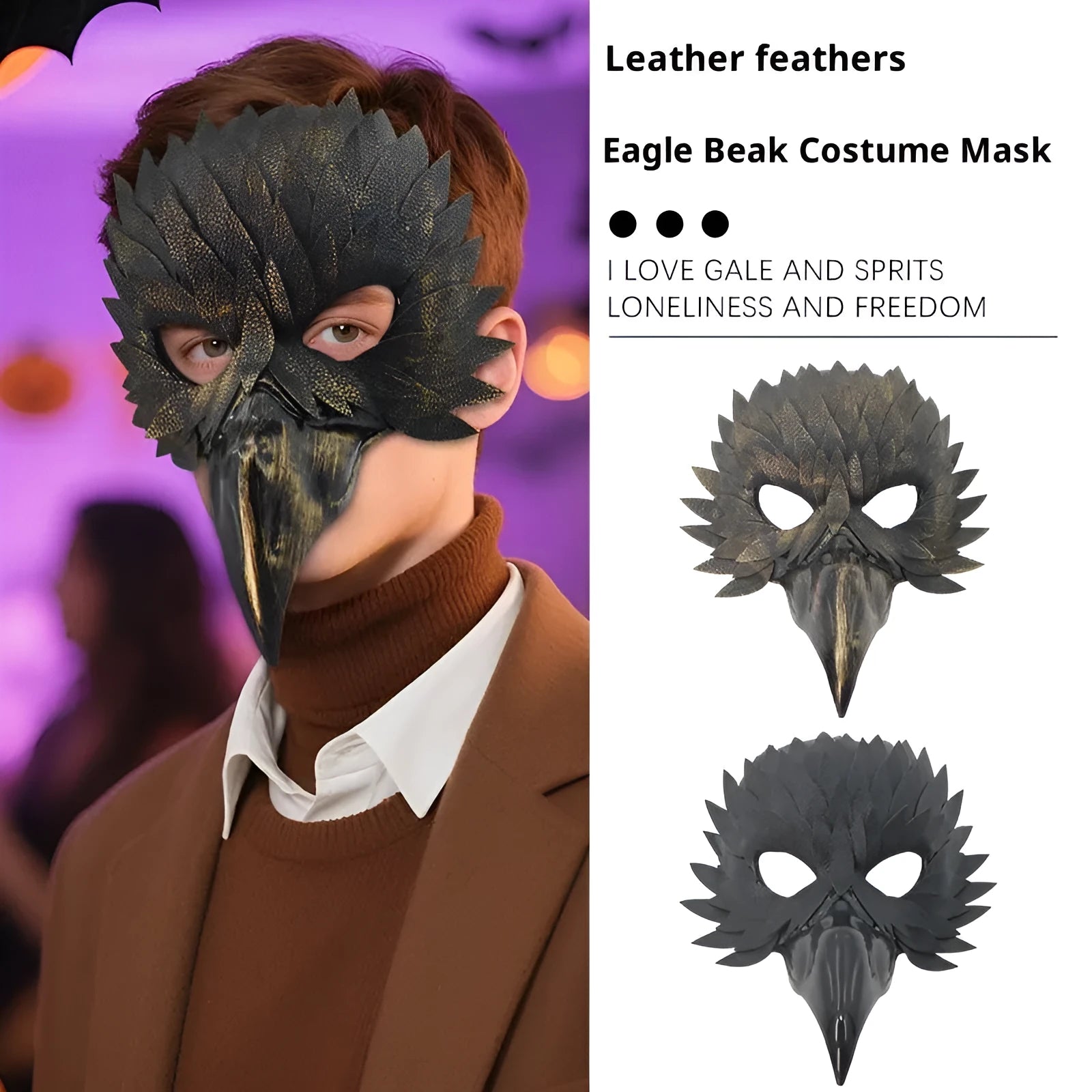 Black plastic bird mouth masquerade mask with horror style for Halloween