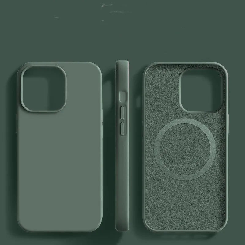Liquid silicone phone case with frosted finish and magnetic design for iPhone models