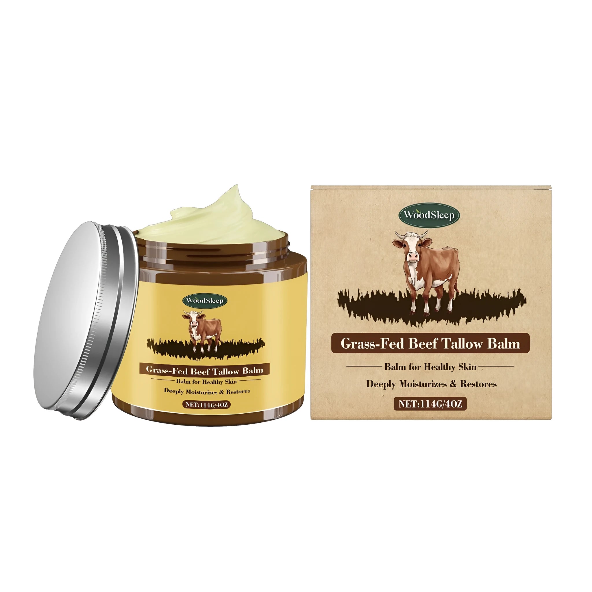 114g jar of cow fat skin cream with tallow, honey and olive oil ingredients