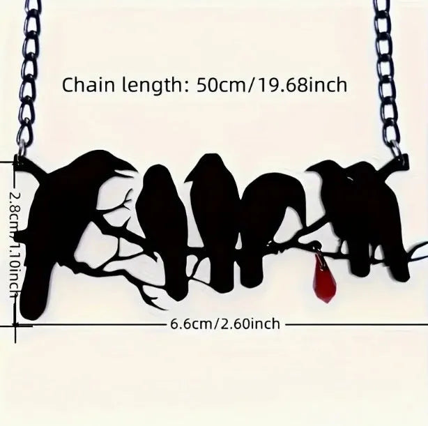 Black crow necklace with bird zodiac pendant on cross chain for women's alternative fashion jewellery