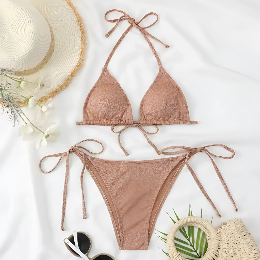 Women's split bandage design bikini swimsuit in polyester fabric