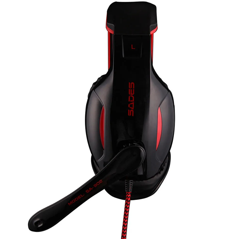 SADES SA 902 black wired USB gaming headset for PC computers with over-ear cups and built-in microphone