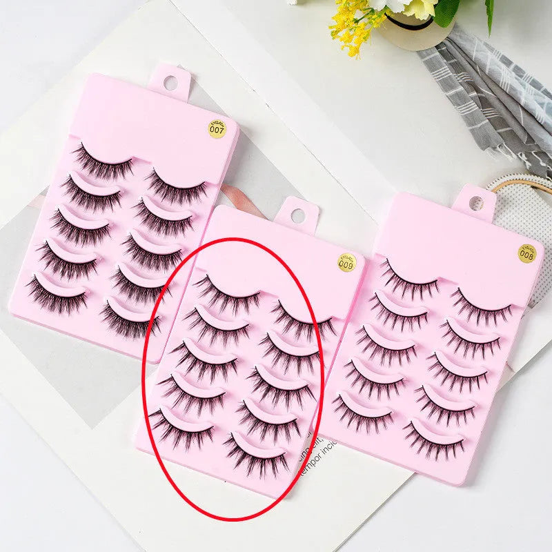 Set of three styles of black manga false eyelashes on plastic packaging