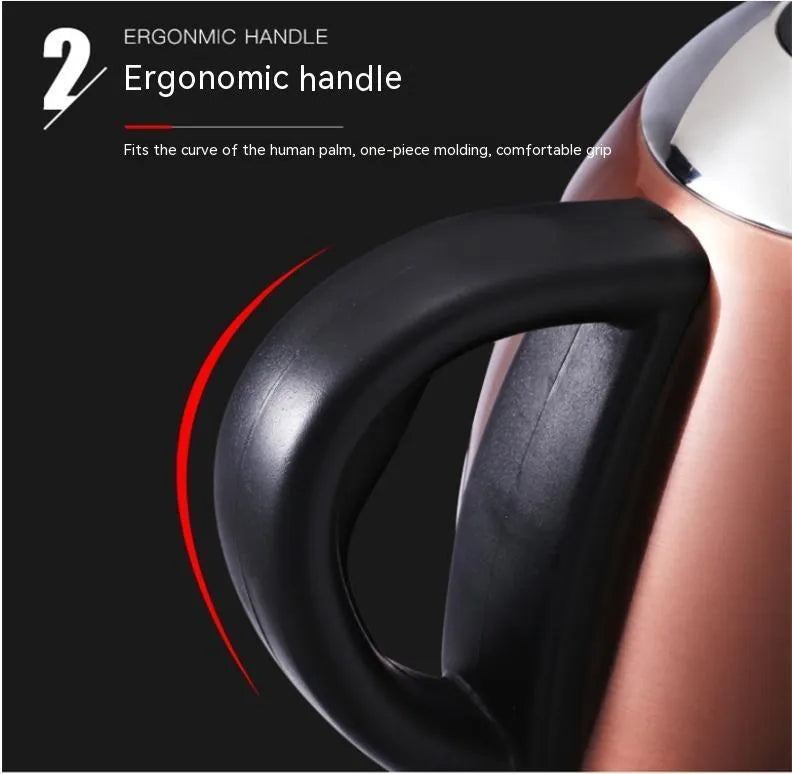 Stainless steel electric kettle with touch control panel in gold colour showing 1L capacity markings