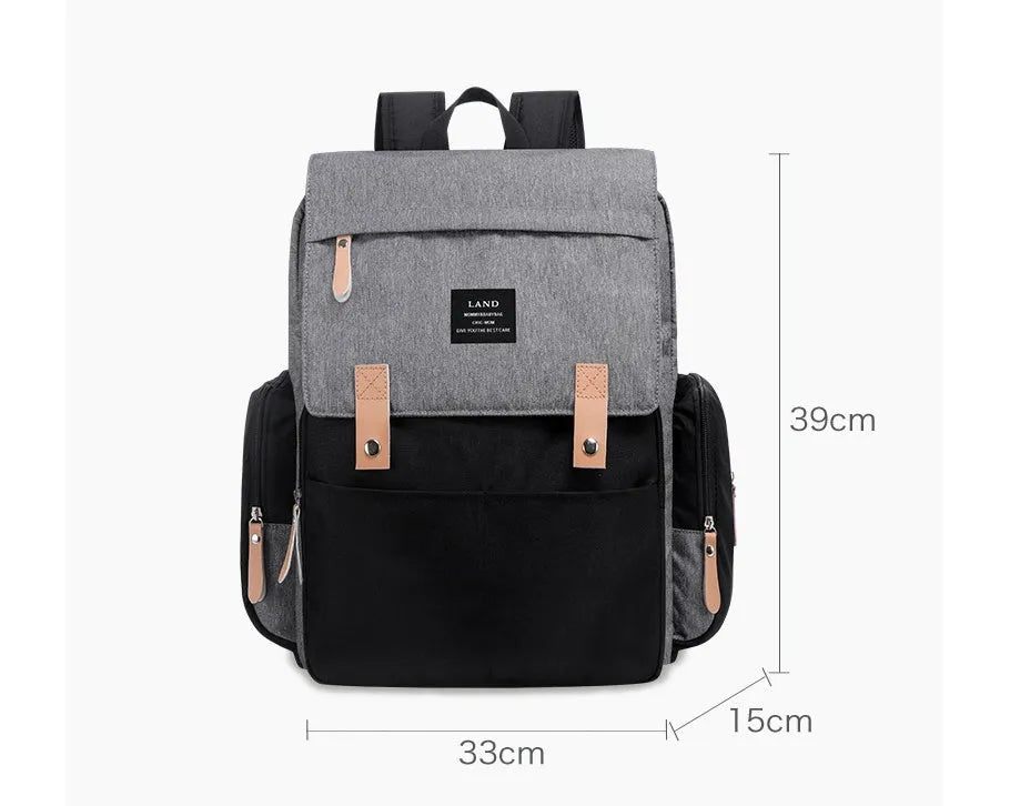 Landuo Mother large grey oxford cloth diaper backpack with changing mat.