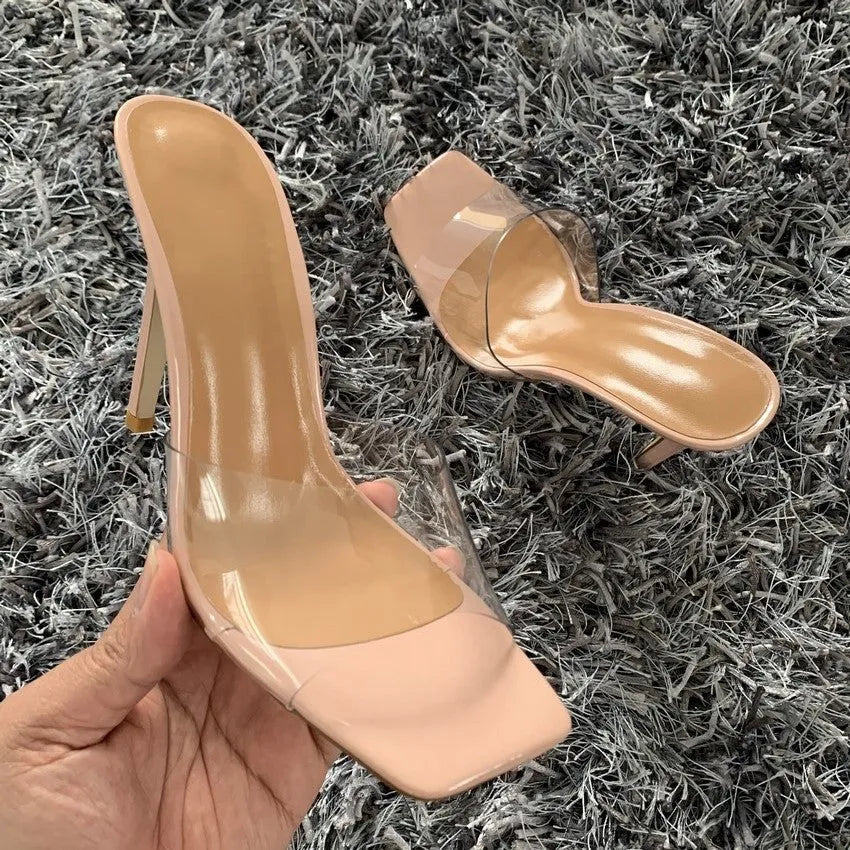 Women's black and silver fashion high heels with PVC soles in sizes 34 to 43