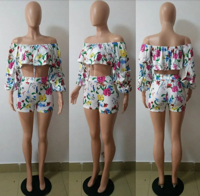 Women's multicolour two-piece pants suit with digital printing and pile sleeves