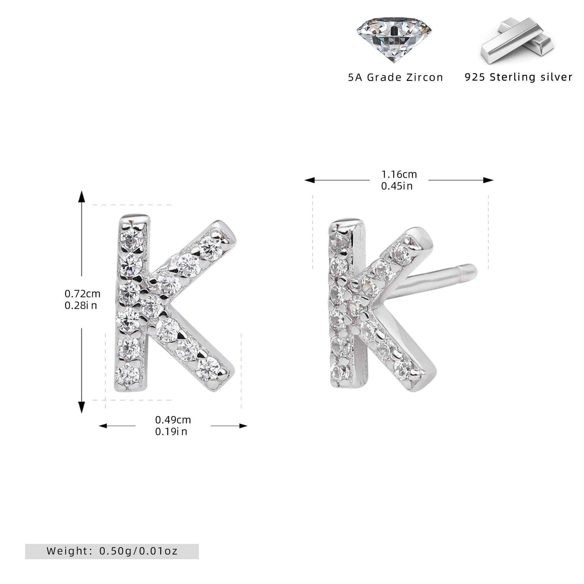 925 silver letter ear stud with electroplated gold finish, alphabet motif