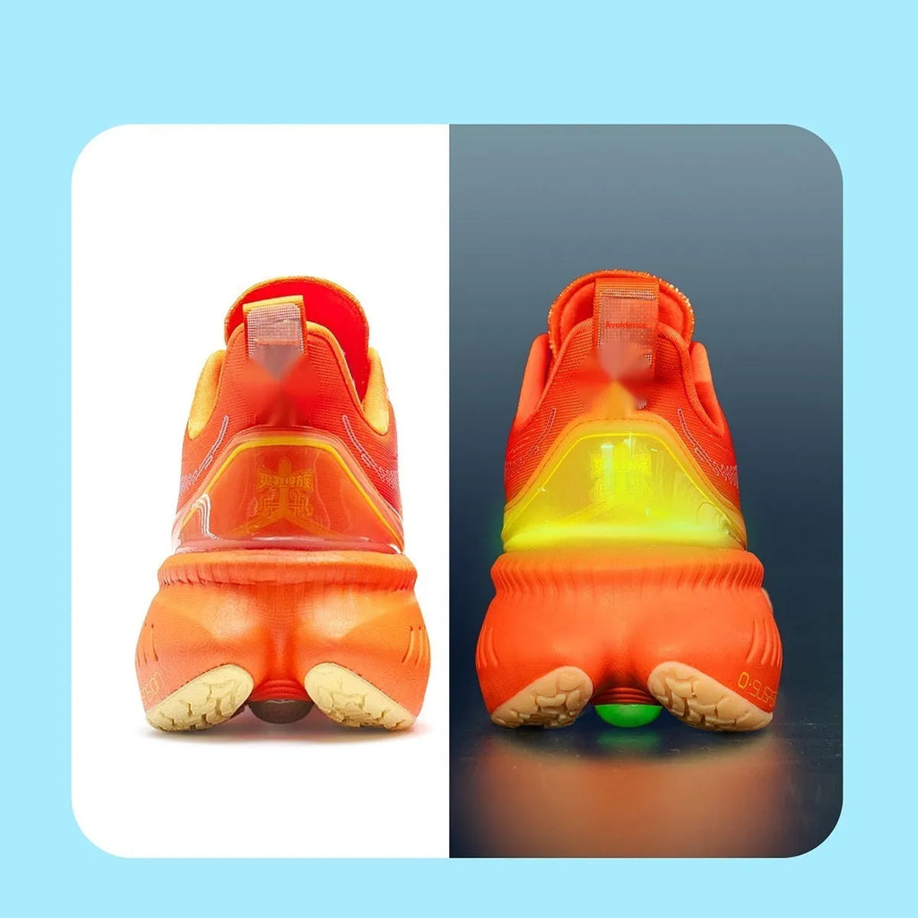 Low-top running shoes in a striped pattern with a breathable mesh upper and rubber sole.