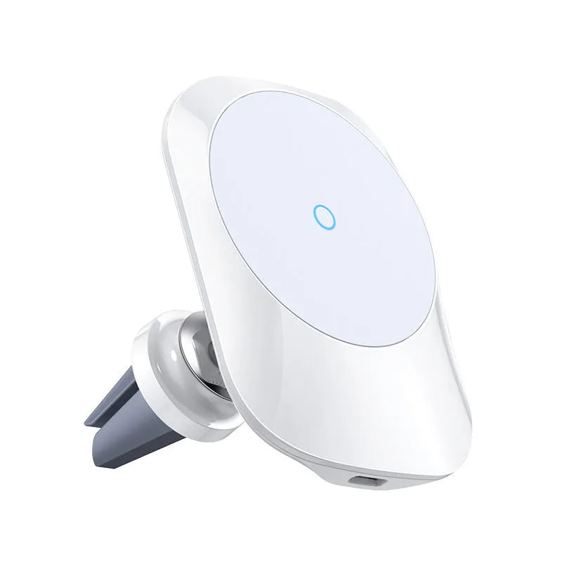 CH-707 black magnetic car wireless charger with air vent mount and centre console base.