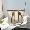 Retro PU leather tote bag in horizontal square shape with internal phone and file compartments