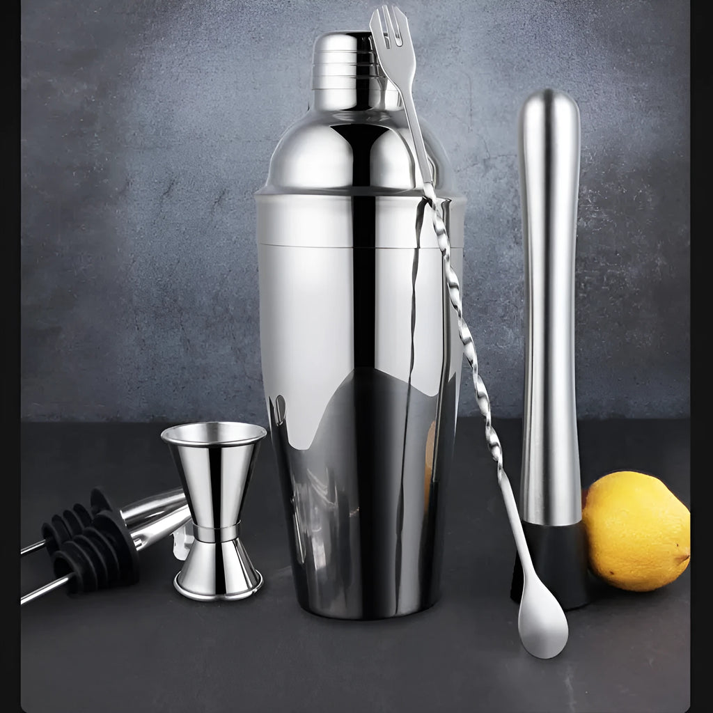 23-piece stainless steel cocktail set with European style bar tools including wine mixers