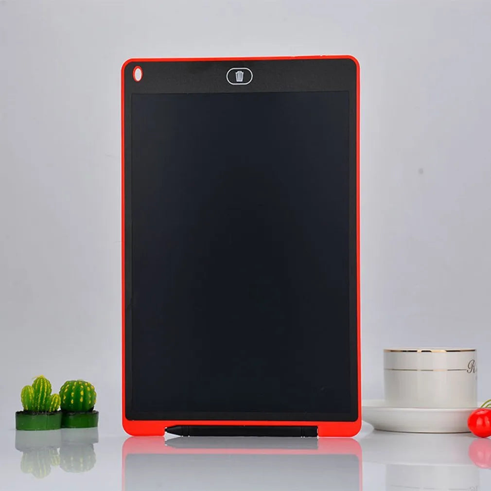 LCD electronic handwriting board for children in blue colour with stylus pen on screen.