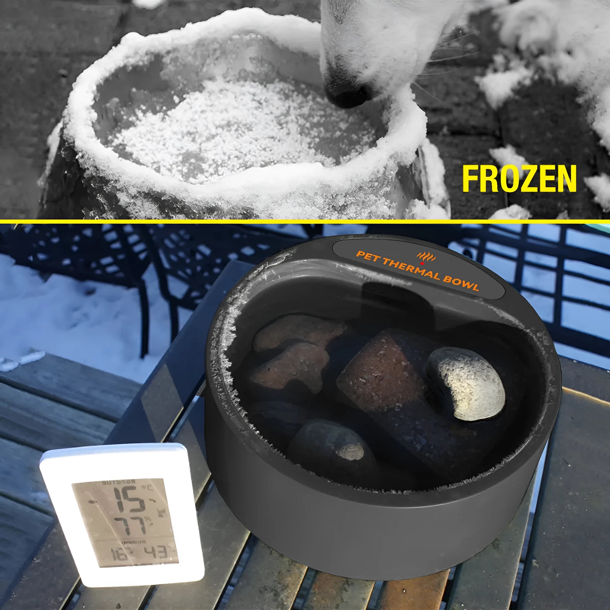 Black ABS pet heating bowl with 2.2L capacity and constant temperature 35W heating element