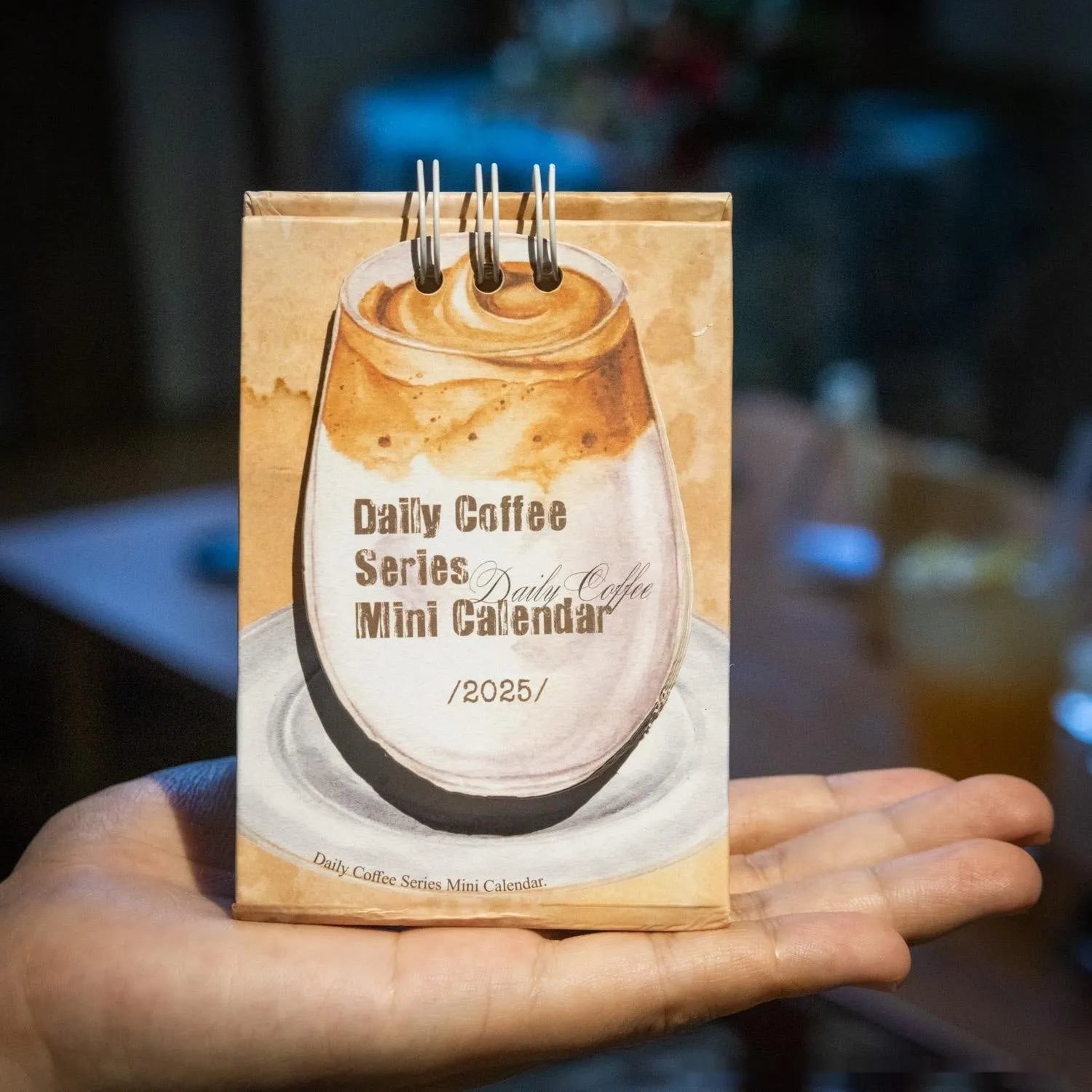 Coffee mini desk calendar 2025 set showing four different themed designs