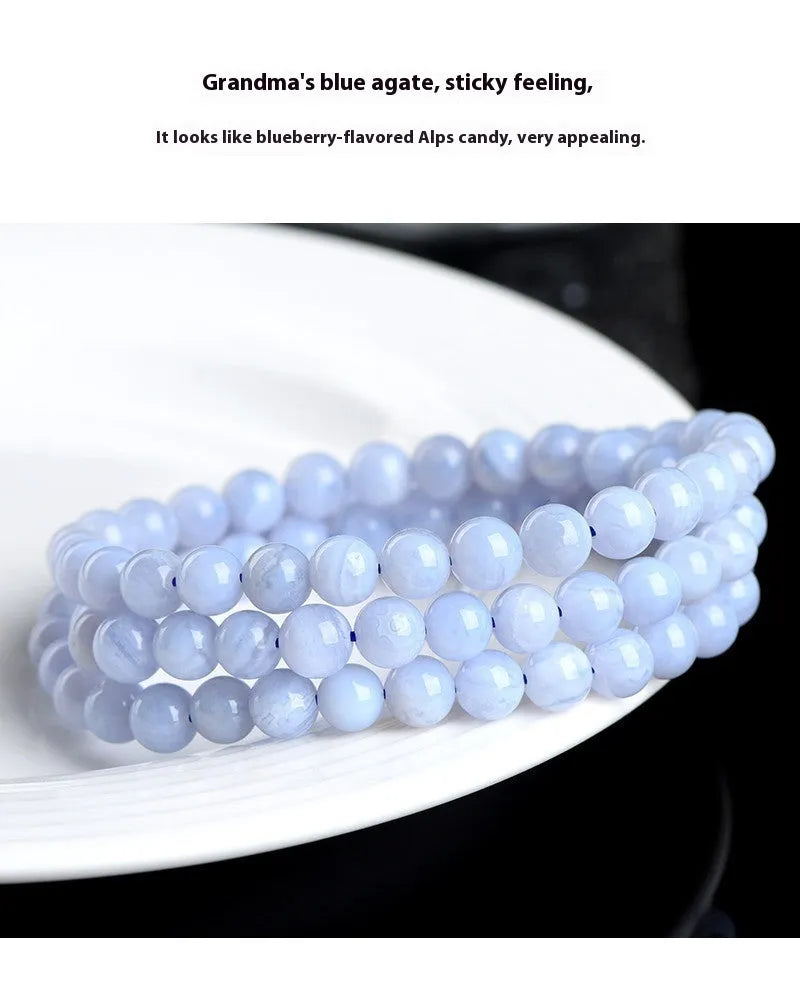 Blue agate bracelet with multi-circle stripe pattern and 6-6.8mm beads