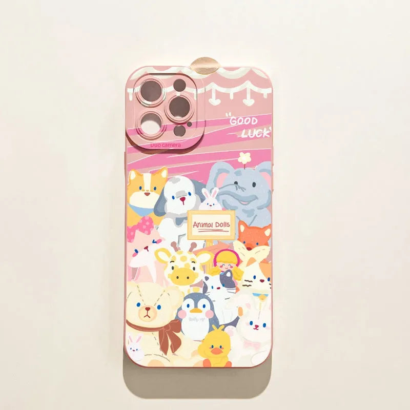 Cartoon cute animal printed TPU anti-drop phone case for iPhone 15, showing Flower Panda design on a white iPhone