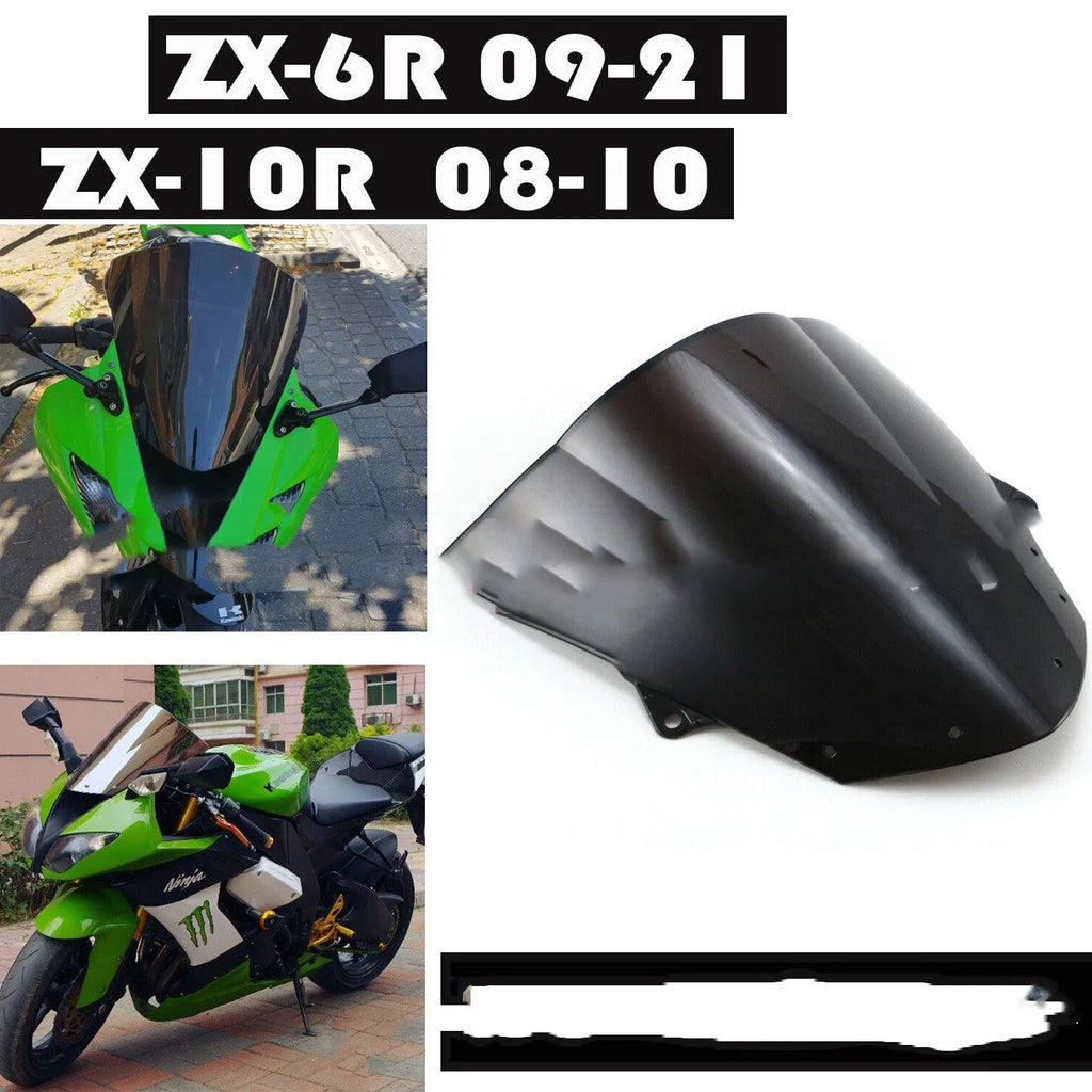 Replacement motorcycle windscreen for Kawasaki ZX-6R and ZX-10R models in blue and brown tint options.