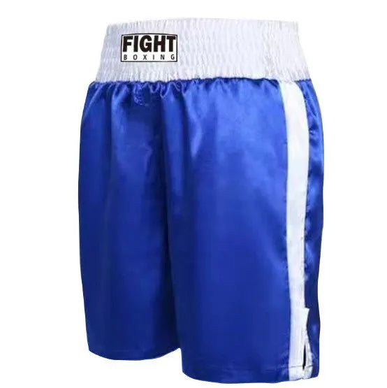 Boxing shorts for kickboxing in black and gold colour combination on a size chart.