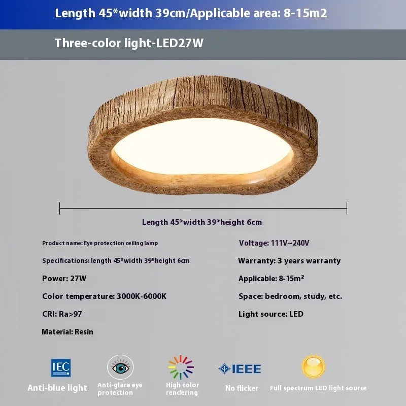 Wood grain finish bedroom ceiling lamp in new Chinese style with round shape