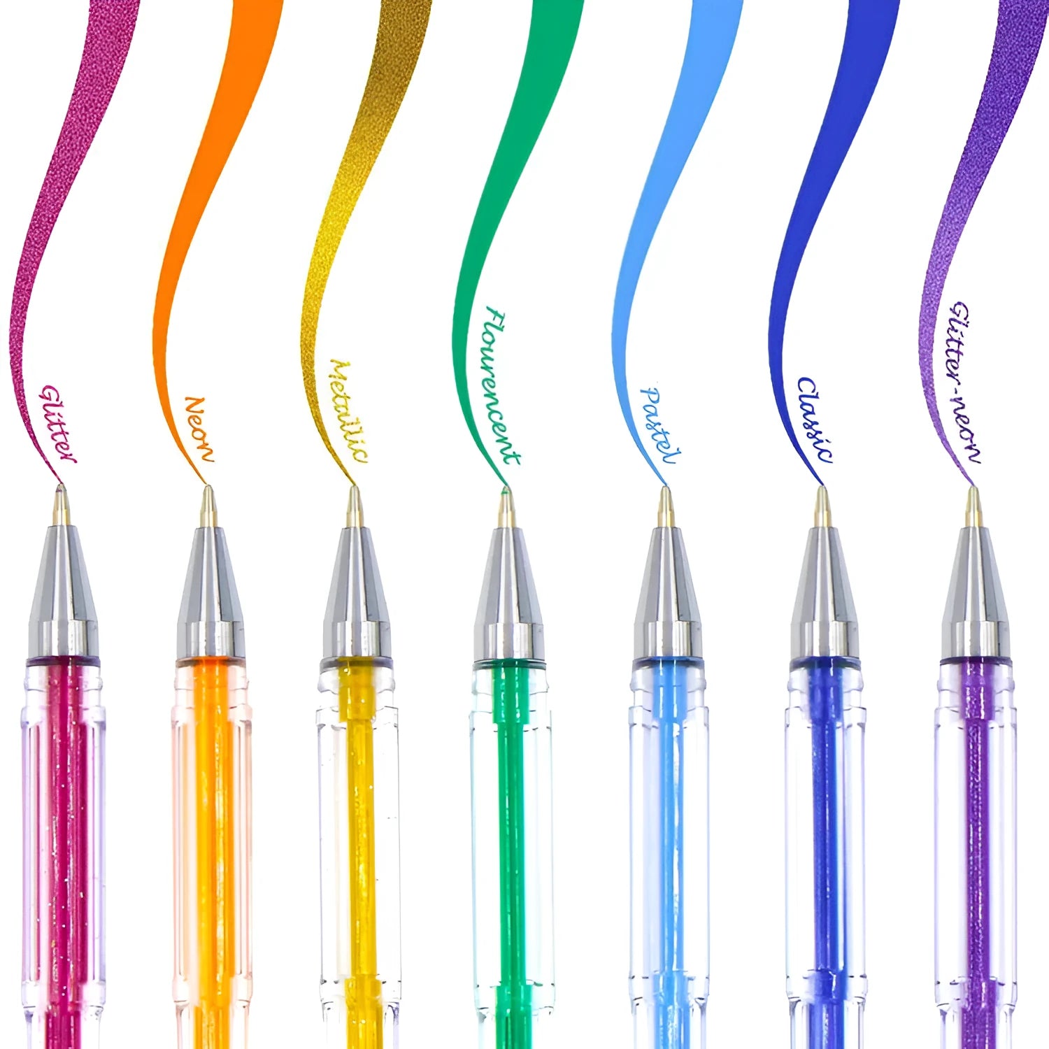 100 gel colour pens in assorted bright watercolour and highlighter colours with dual 0.5mm and 1.0mm tips