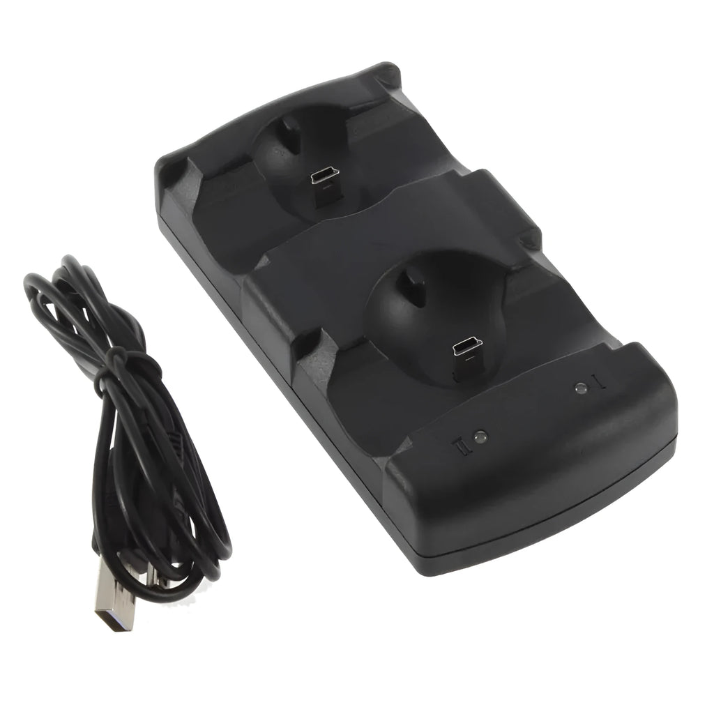 Black PS3 dual controller charging dock with USB cable for PlayStation 3