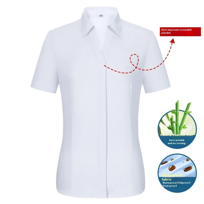 Men's short sleeve waterproof business shirt in bamboo fibre with square collar