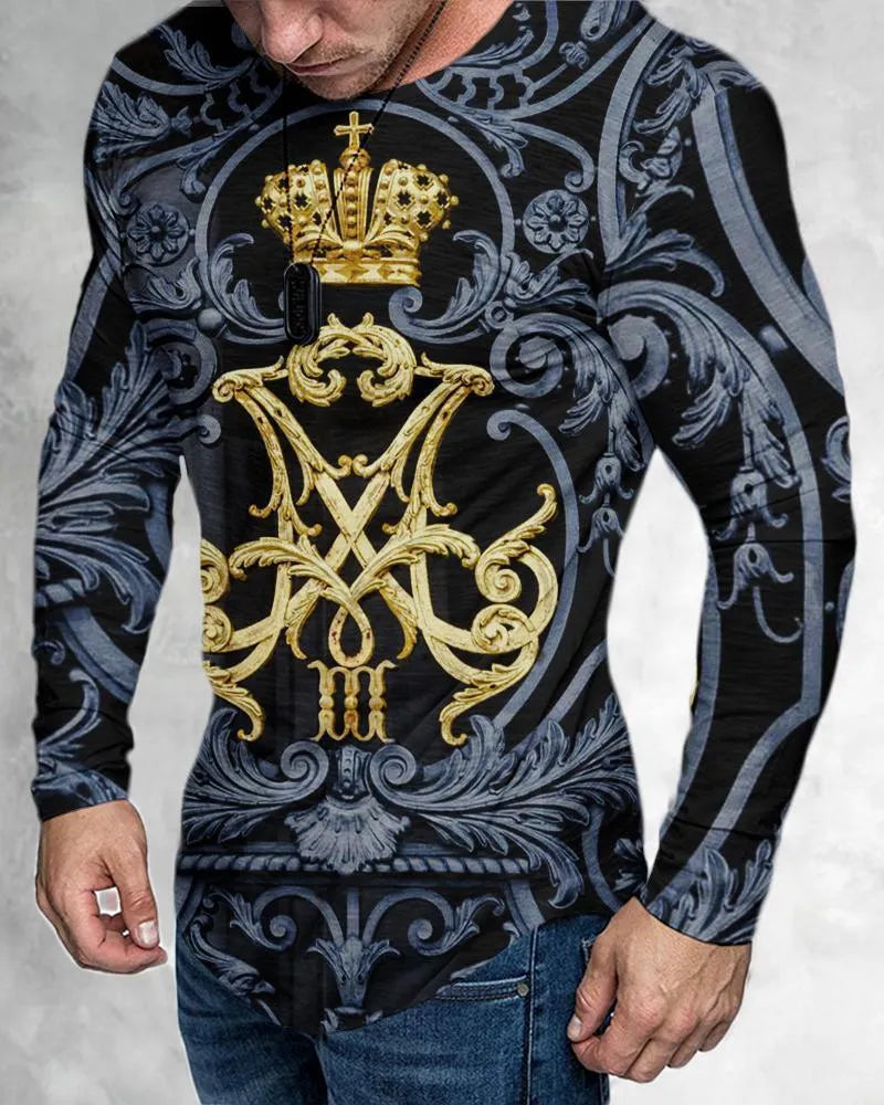 Men's 3D print graphic crew neck t-shirt in polyester slim fit, size range S to 6XL