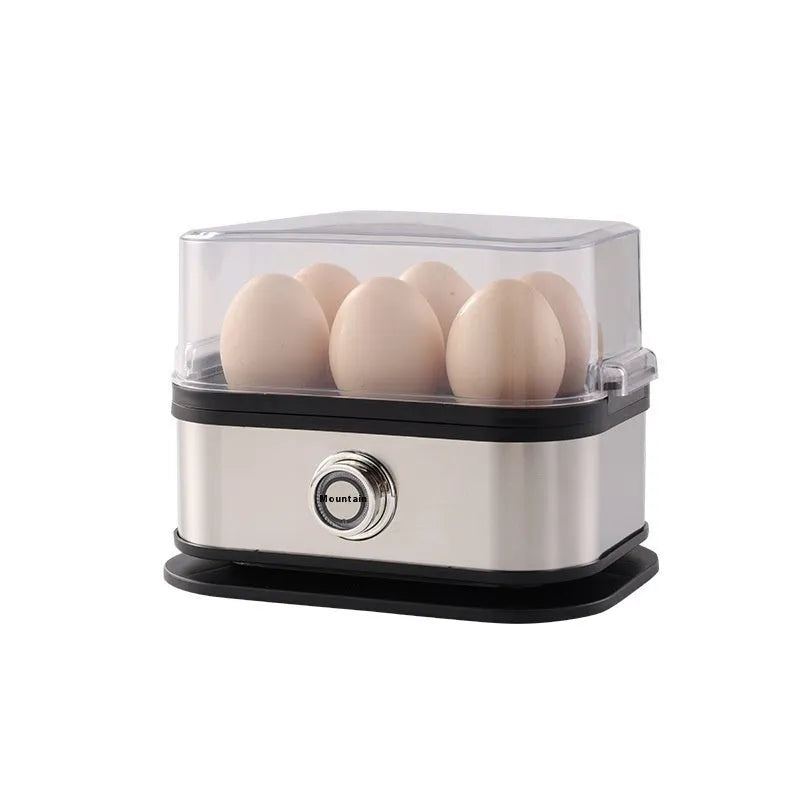 Black stainless steel portable egg boiler with carrying belt for travel