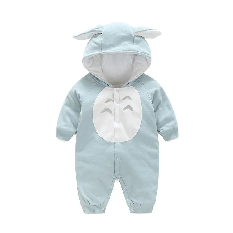 Cotton baby jumpsuit romper in blue with long sleeves, available in sizes 66cm to 90cm