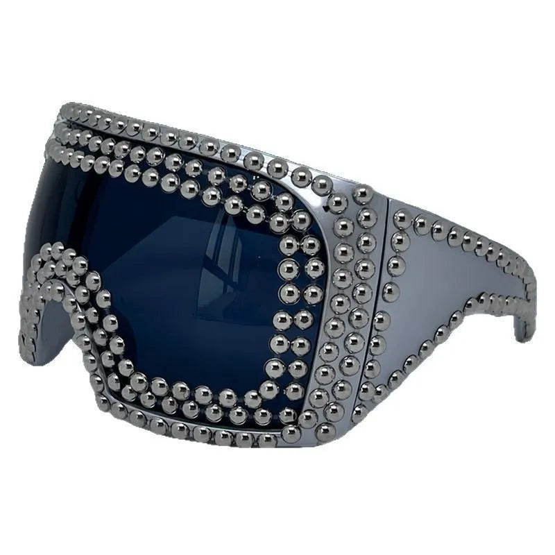 Men's square aviator sunglasses with large rim and rivet details in gold colour.