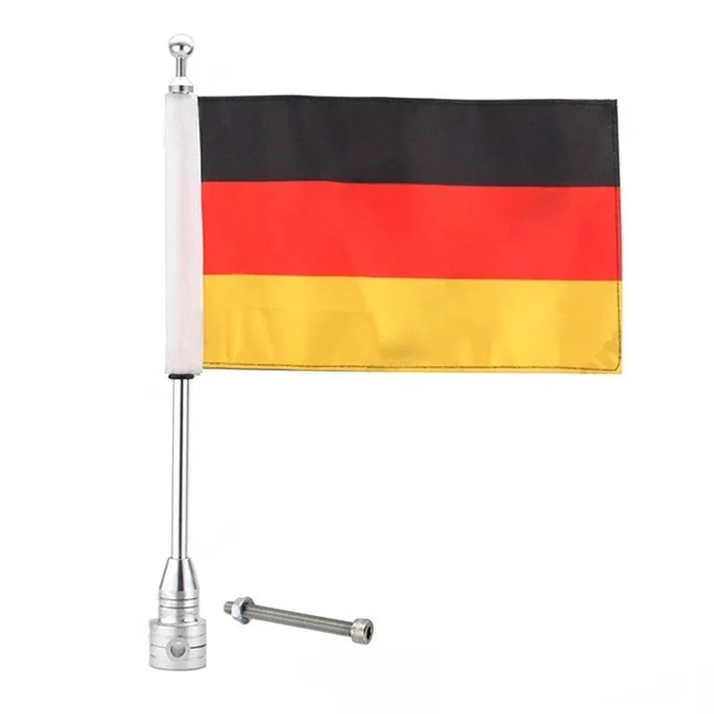 Tail Box motorcycle flagpole for side box mounting in black or silver finish